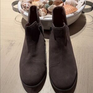 Vionic Dark Brown Suede Ankle Booties with Side Zip